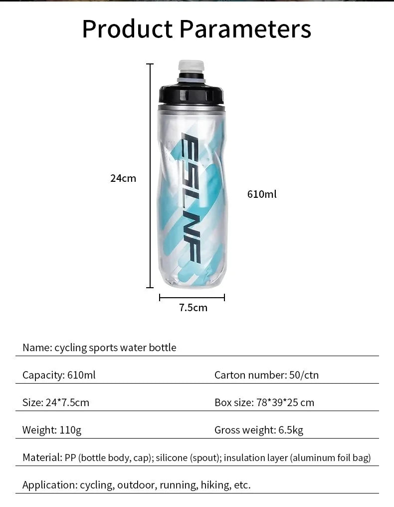 Insulated Cold Cycling Water Bottle Portable 610ml MTB Bottle Ultralight Dustproof Sports Bottle