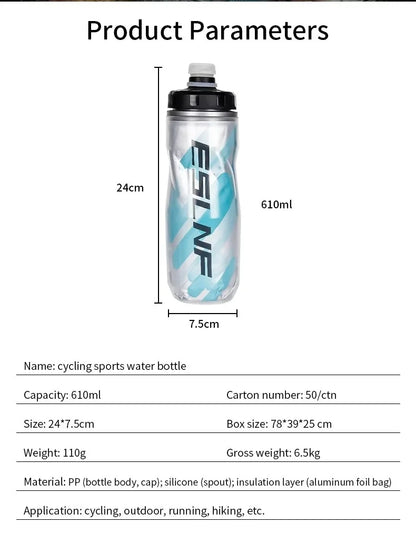 Insulated Cold Cycling Water Bottle Portable 610ml MTB Bottle Ultralight Dustproof Sports Bottle