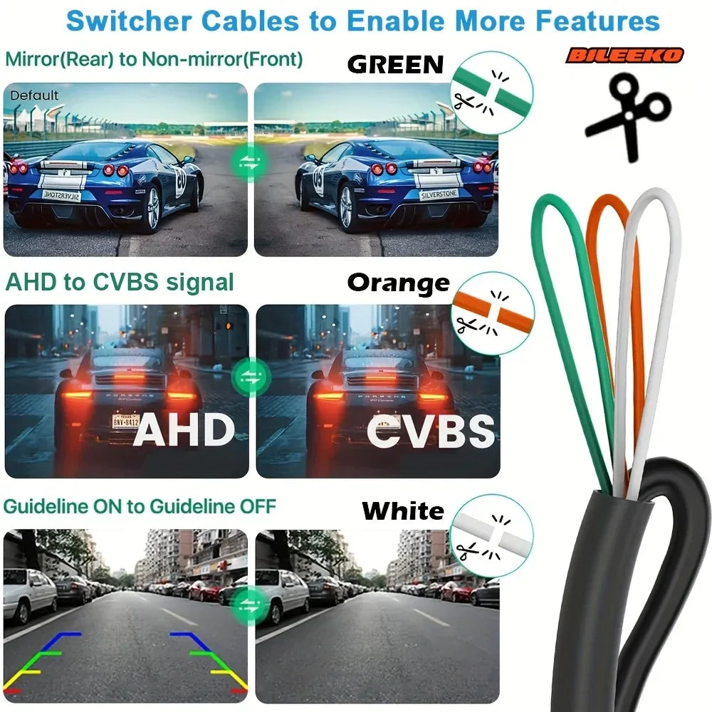Car Camera Rear Front Side View AHD 1080P Fisheye Wide Angle Lens Backup Camera CVBS Switch Guideline ON/OFF
