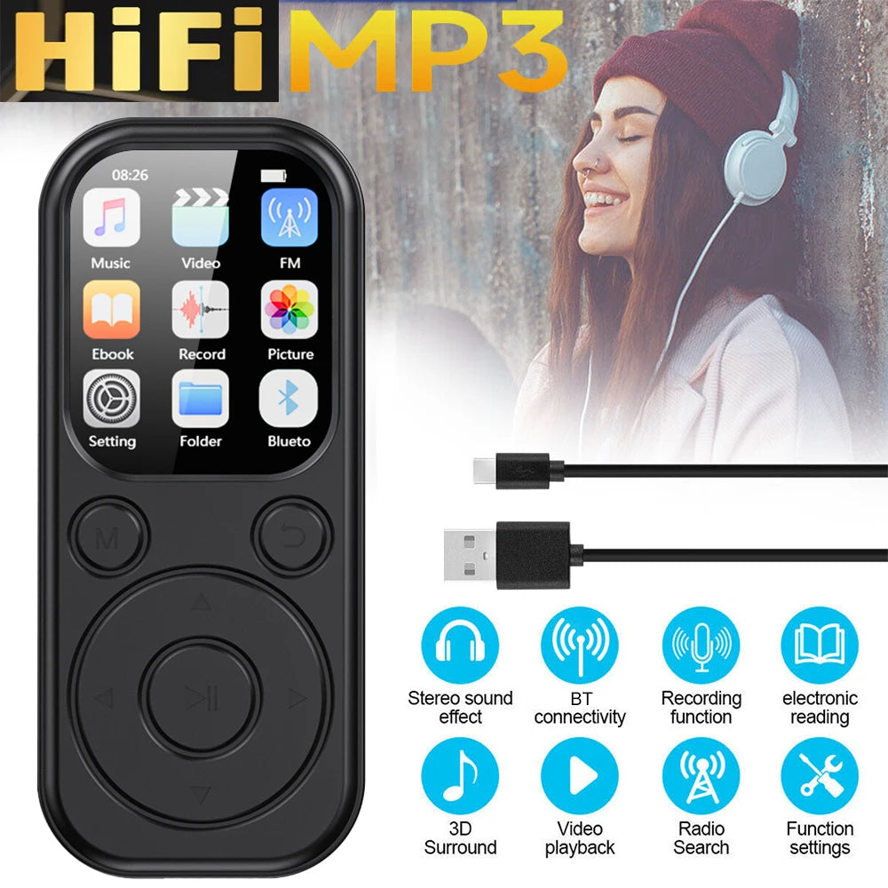 2026 New 1.8 inch Slim MP3 Player Bluetooth 5.4 — Portable Walkman, Compatible eBook Recording FM Radio Music Player