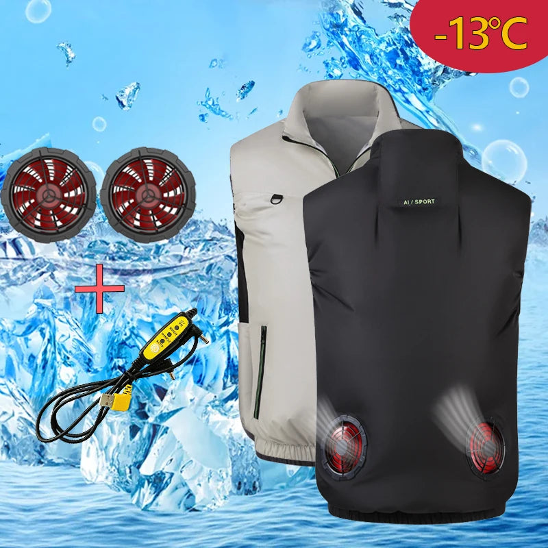 Summer cooling & heatstroke prevention fan vest, refrigerated outdoor waistcoat, fan work jacket, cooling vest, unisex style.