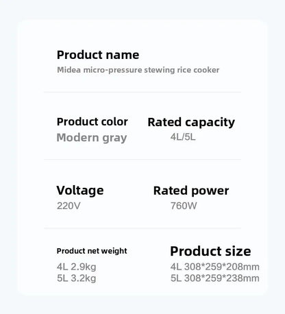 Home-use smart rice cooker with timer function, 4L/5L multi-functional non-stick large capacity MB-RE430