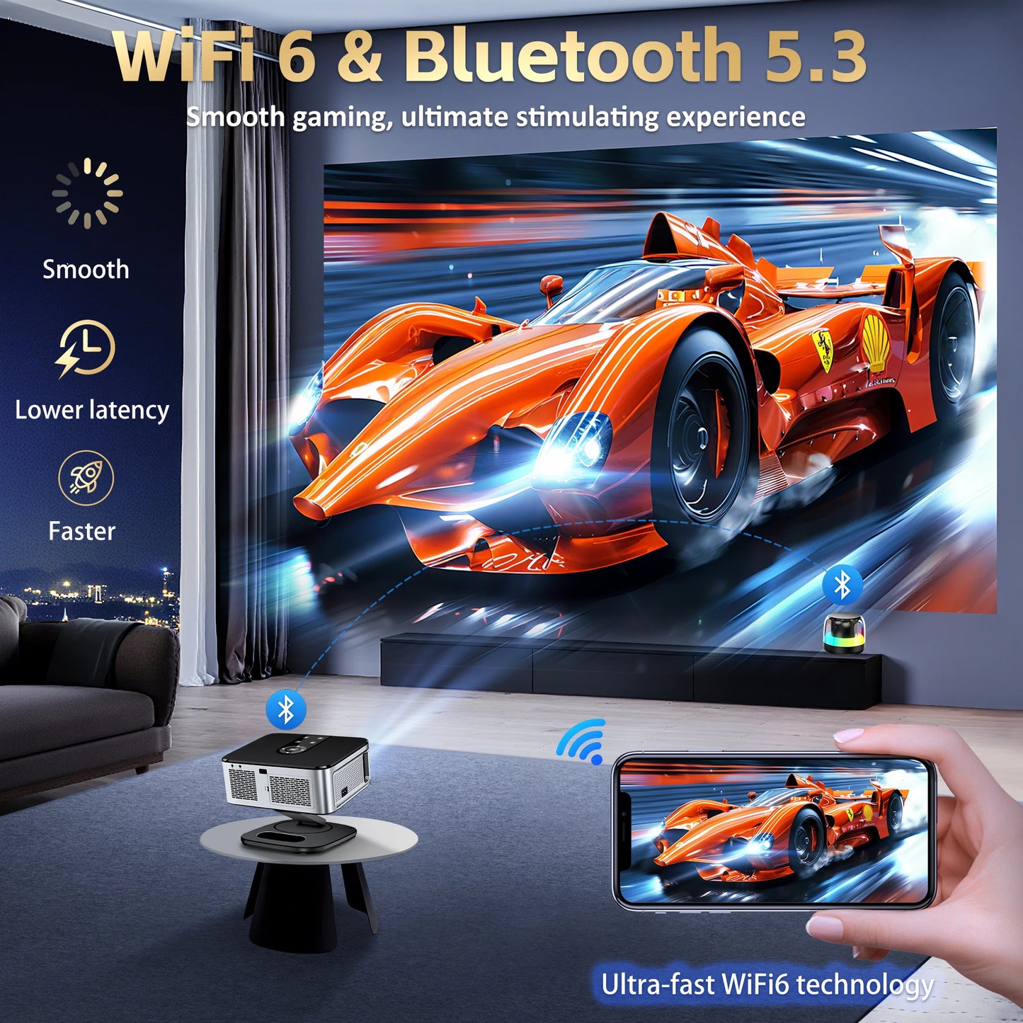 HORLAT Google TV Projector 40000 Lumens Bluetooth Voice Control Auto Focus Android 11 WiFi 6 4K UHD Home Theater Movie Projector