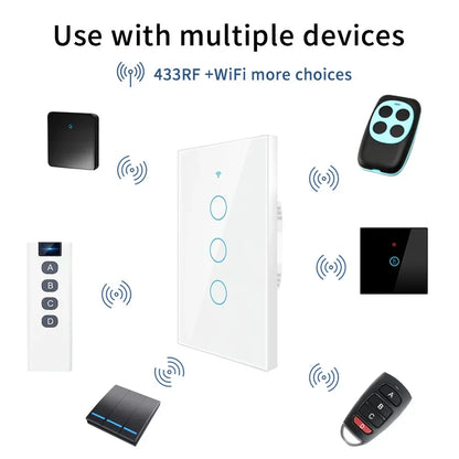 Tuya App US WiFi Smart Wall Switch 1/2/3/4 Gang No Neutral Wire Touch Sensor LED Light Switches Smart Home Alexa Google Home