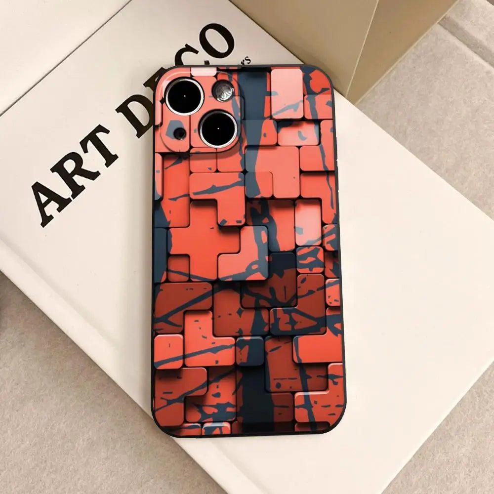 Men's cool creative cube Building Block IMD Phone Case FOR IPhone 16promax 14 11 12 Pro 8 7 15 Plus 13 Pro MAX XR XS Black Cover