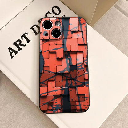 Men's cool creative cube Building Block IMD Phone Case FOR IPhone 16promax 14 11 12 Pro 8 7 15 Plus 13 Pro MAX XR XS Black Cover