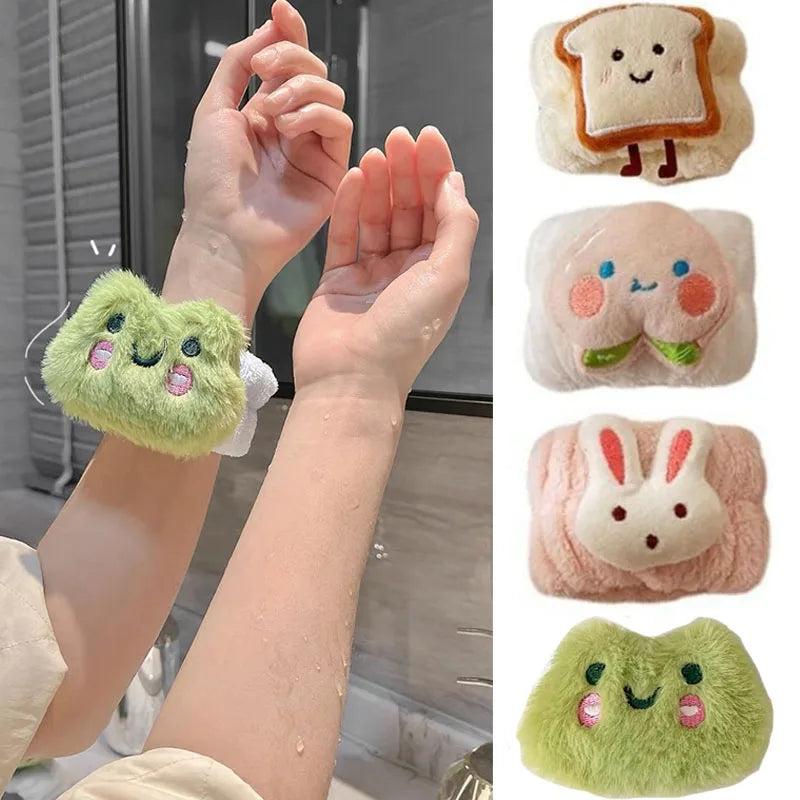 Reusable Face Wash Hand Wrist Strap 1Pair Cartoon Sweat Band Towel Band Comfortable Flexible Absorbent Wrist Strap for Face Wash