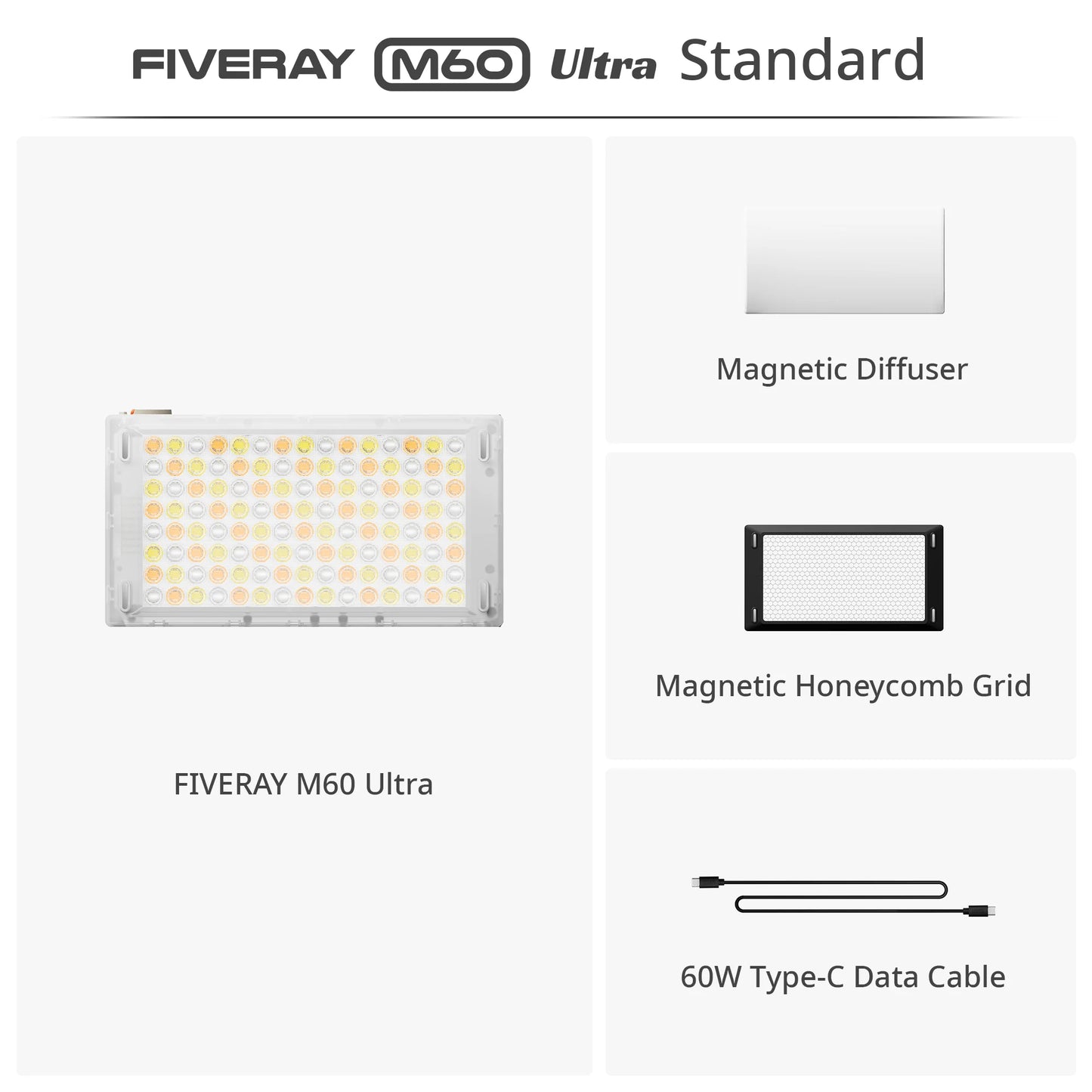 ZHIYUN FIVERAY M60 Ultra 60W RGB COB Pocket Light, High CRI ≥95, Full-Color 2500‑10000K, 4500mAh Battery, APP Control for Vlog