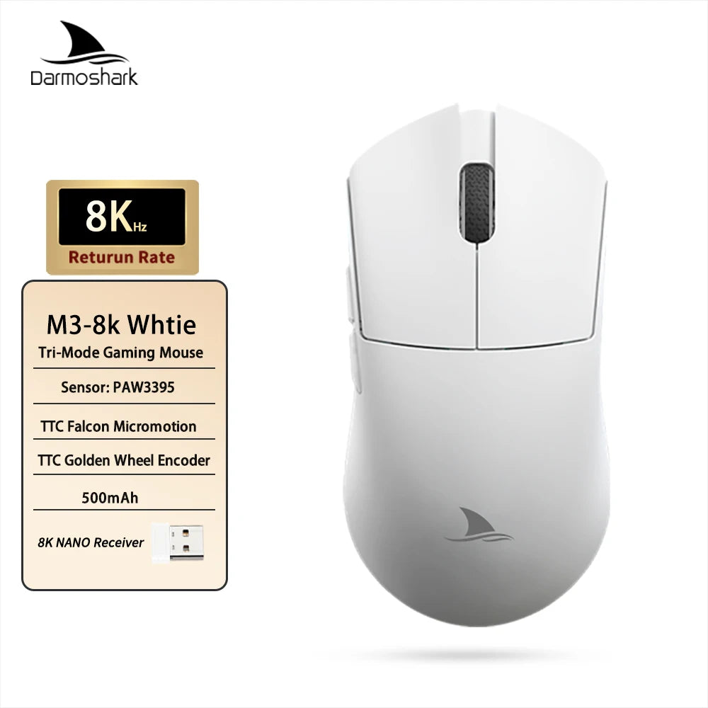 Darmoshark M3 Gaming Mouse Dual Mode 8K Wireless Tri-Mode PAW3395 Big Hand Macro Game Mouse 26000 DPI Lightweight Mice