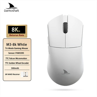 Darmoshark M3 Gaming Mouse Dual Mode 8K Wireless Tri-Mode PAW3395 Big Hand Macro Game Mouse 26000 DPI Lightweight Mice