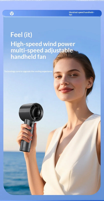 Portable Handheld Fan 100 Wind Speeds Mini Bladeless Hand Fan USB Rechargeable Highspeed Fans Camping Electric Fans Air Cooler