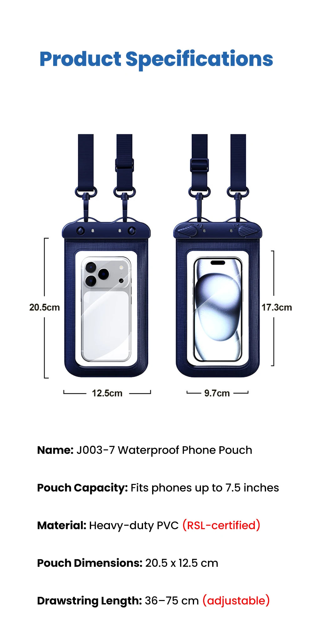 IPX8 Waterproof Phone Pouch 7.5" Universal Dry Bag Underwater Touch Screen Phone Casefor Swimming Rafting Beach