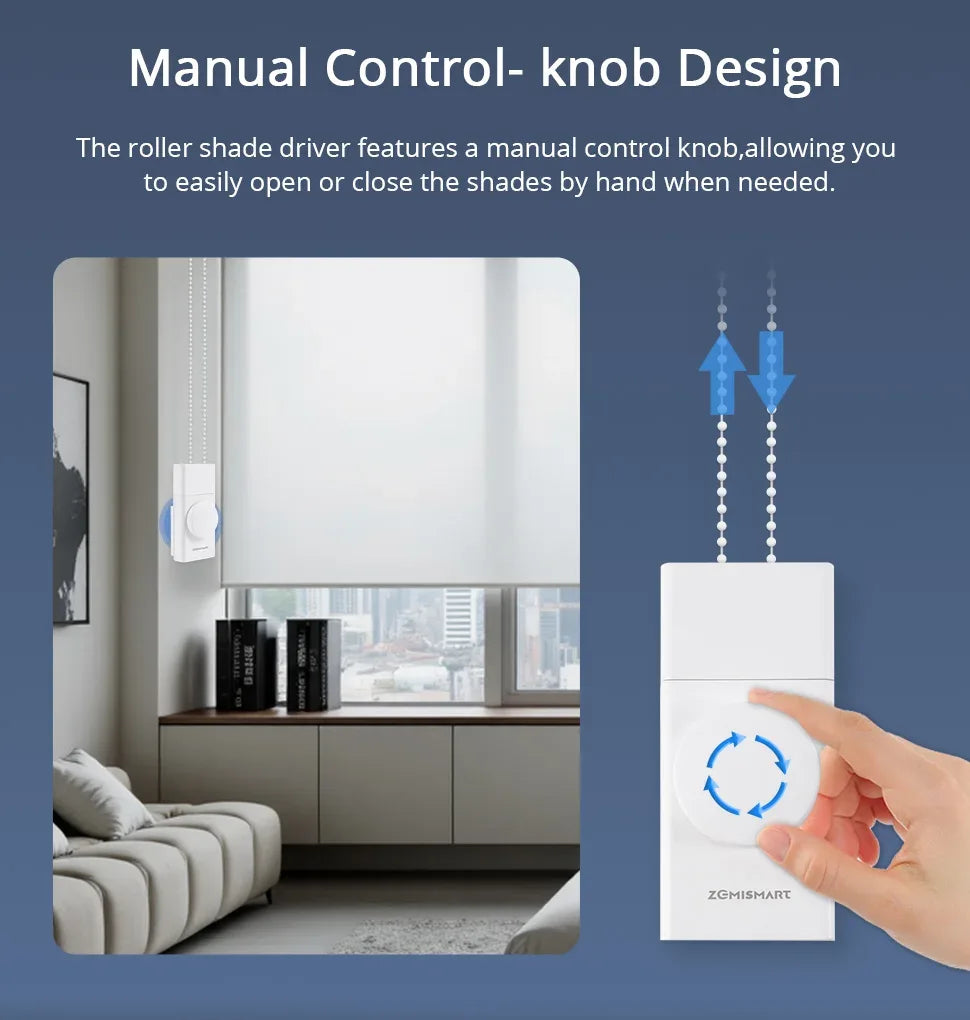 Zemismart Zigbee Smart Roller Shade Driver Built in Battery with Knob Control Speed Work with Tuya App Alexa Google Home Voice
