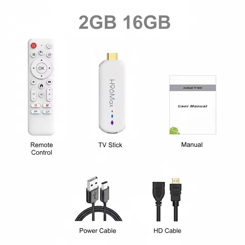 H96 Max S905L TV Stick Android14 Quad Core BT5.0 4K@60fps 2.4G&5G Wifi6 2GB 16GB Google Voice Assistant Media Player AI TV Stick