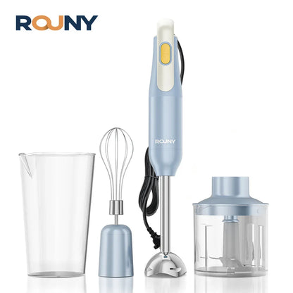 ROUNY Handheld Immersion Blender with Stainless Steel Blades for Kitchen Food Mixing, Light Blue Stick Blender, Classic Basic