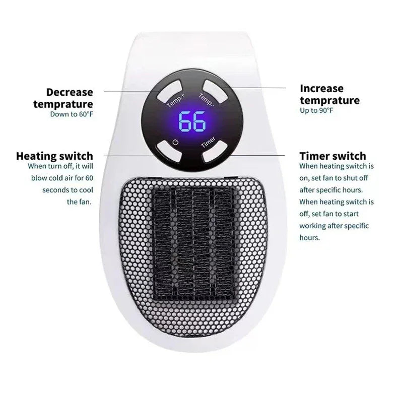 Portable Heater Electric Heater Plug in Wall Room Heater Home Appliance Heating Stove Mini Radiator Remote Hand Warmer Machine