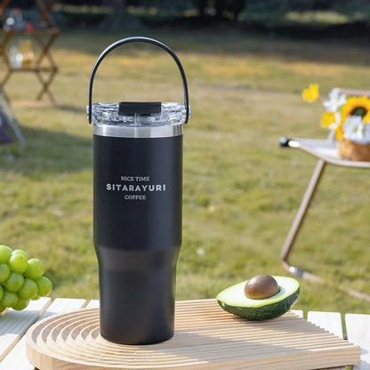 JUSTINLAU 600/900ml Insulated Cups Stainless Steel Double-drinking Thermos Cup with Handle& Straw Sports Bottle Car Ice Tumbler