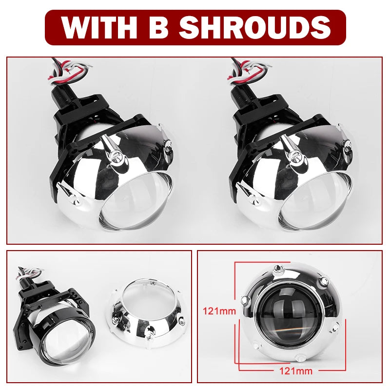 3.0 Inch Bi LED Projector Hella Lenses H4 H7 9005 9006 Car Headlight Bulbs Retrofit Kits Angel Eyes Halo Lights WHITE DRL 120W