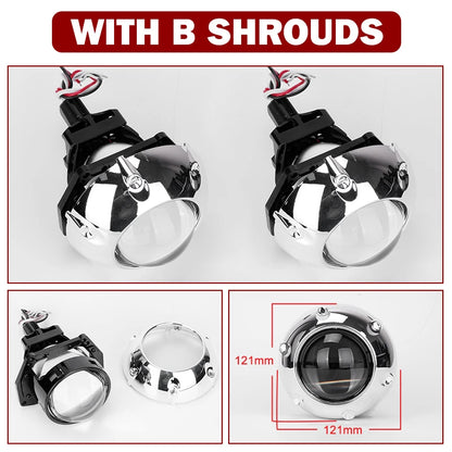 3.0 Inch Bi LED Projector Hella Lenses H4 H7 9005 9006 Car Headlight Bulbs Retrofit Kits Angel Eyes Halo Lights WHITE DRL 120W