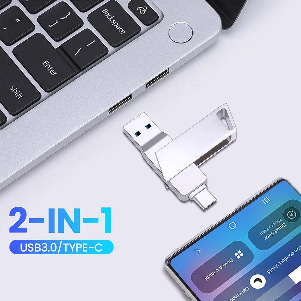 New Metal Type-C Rotatable USB 3.0 Flash Drive 32GB Computer And Phone Dual-Use Rotating Design Durable Data Storag Pen Drives ﻿