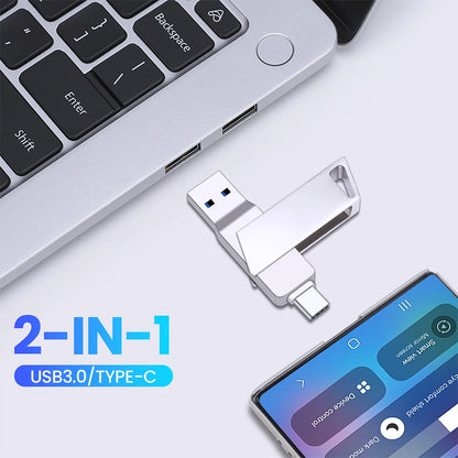 New Metal Type-C Rotatable USB 3.0 Flash Drive 32GB Computer And Phone Dual-Use Rotating Design Durable Data Storag Pen Drives ﻿
