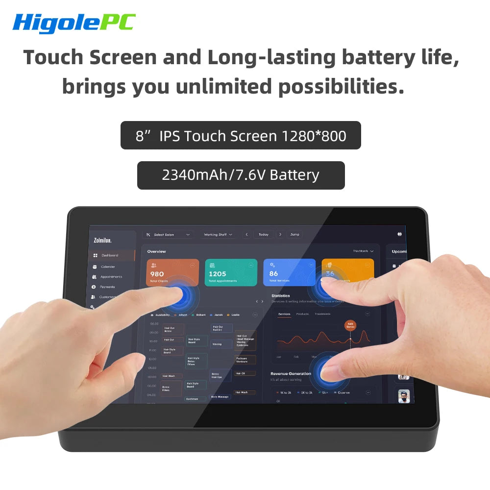 Higole F3APL 8'' Fanless Mini PC with Screen Intel J3455 Windows 10 WiFi5 4GB 64GB 2340mAh 4K Laptop Desktop PC Mini Computers