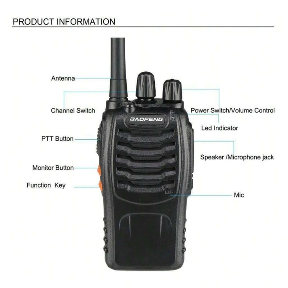 2pcs Baofeng BF-88E portable wireless Handheld walkie16CH UHF 446.00625-446.19375MHz 12.5KHz Channel Separation with USB Charger