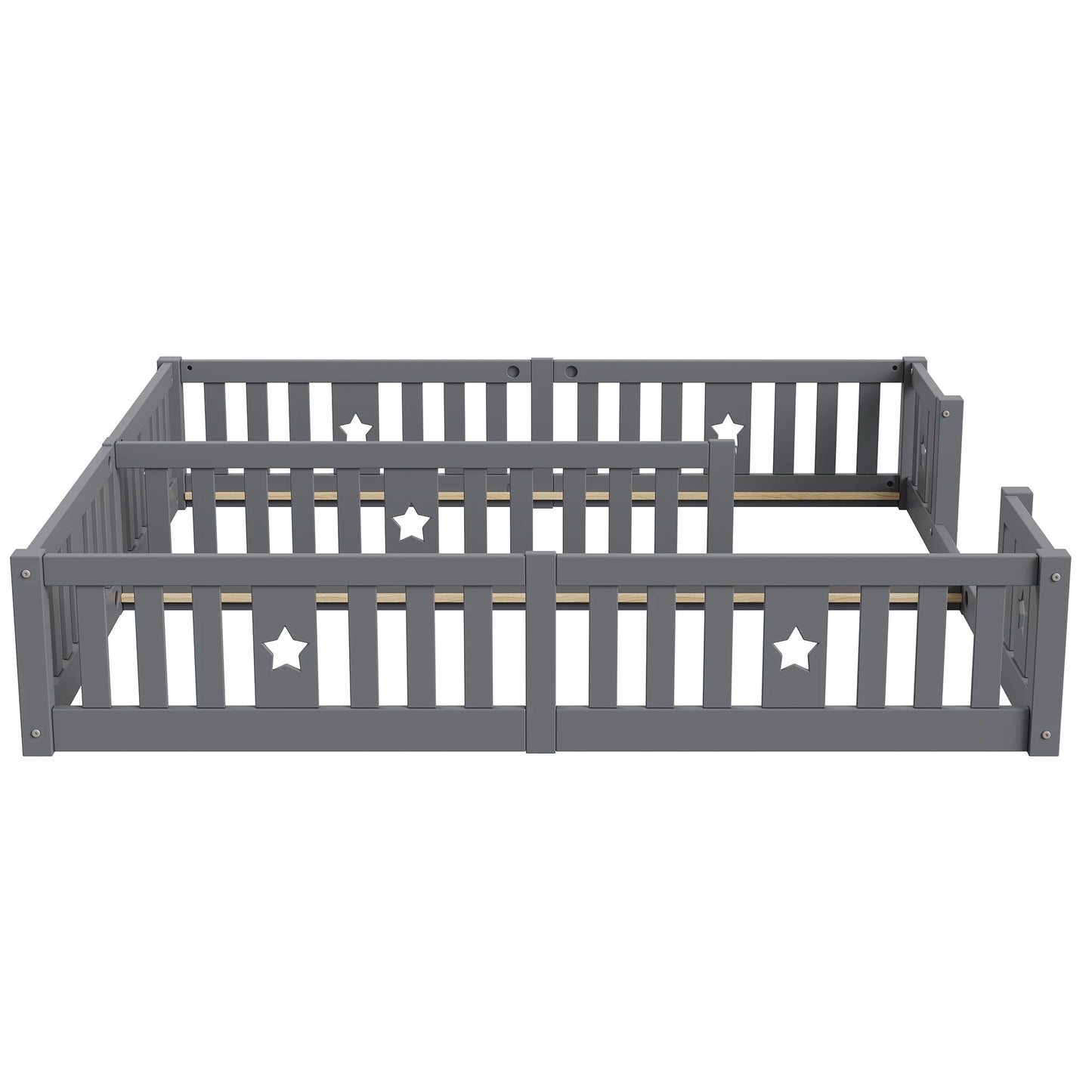 Rosahqnda Children's Bed Floor Bed 90x200cm with Railing Gate,Pine Wooden Bed for Families with 2 Children,Children's Twin Bed
