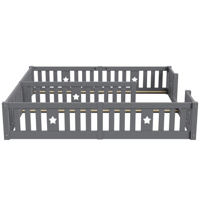 Rosahqnda Children's Bed Floor Bed 90x200cm with Railing Gate,Pine Wooden Bed for Families with 2 Children,Children's Twin Bed