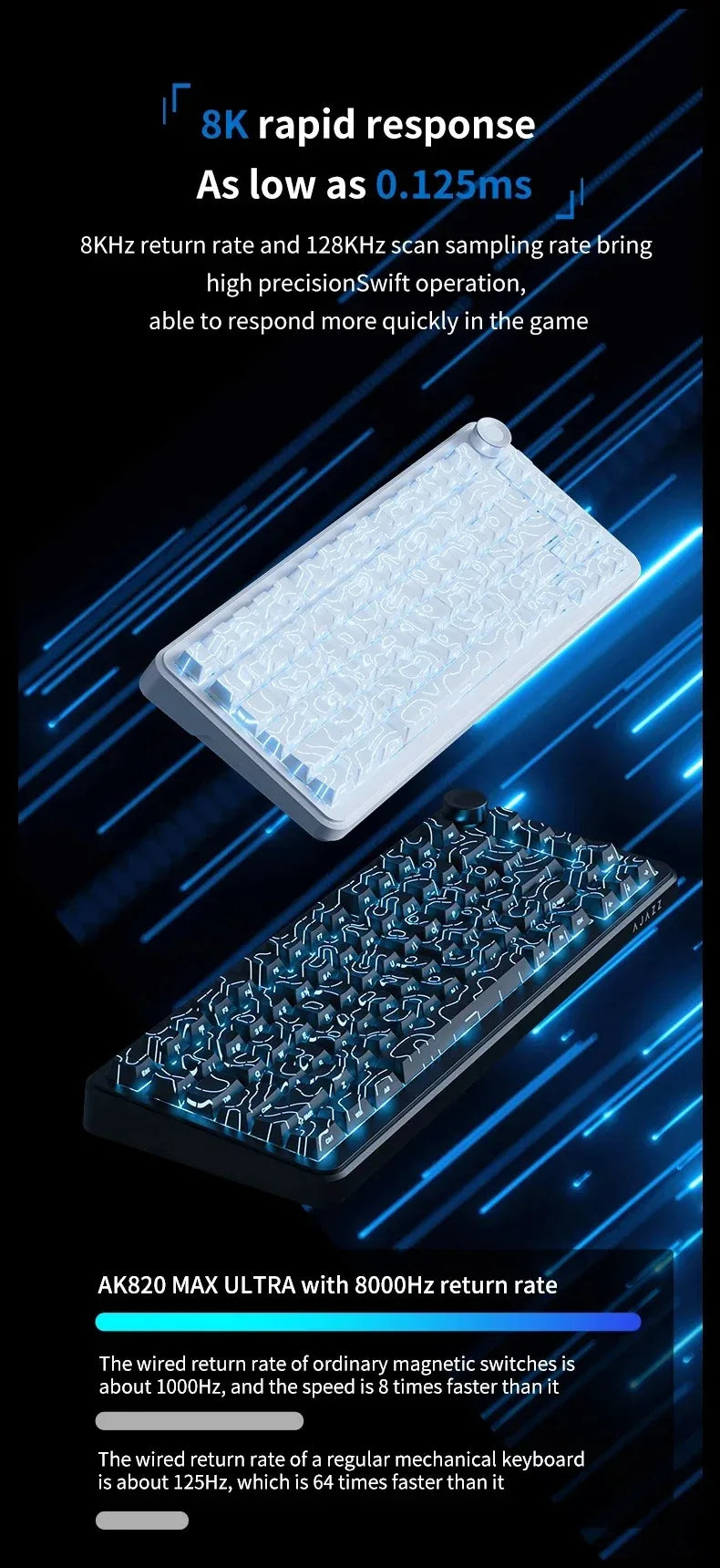 New Ajazz Ak820 Max Ultra/MAX Magnetic Switch Mechanical Keyboard 8k 128khz 0.01mm Rgb Customized Wired Gaming Keybaord E-Sports