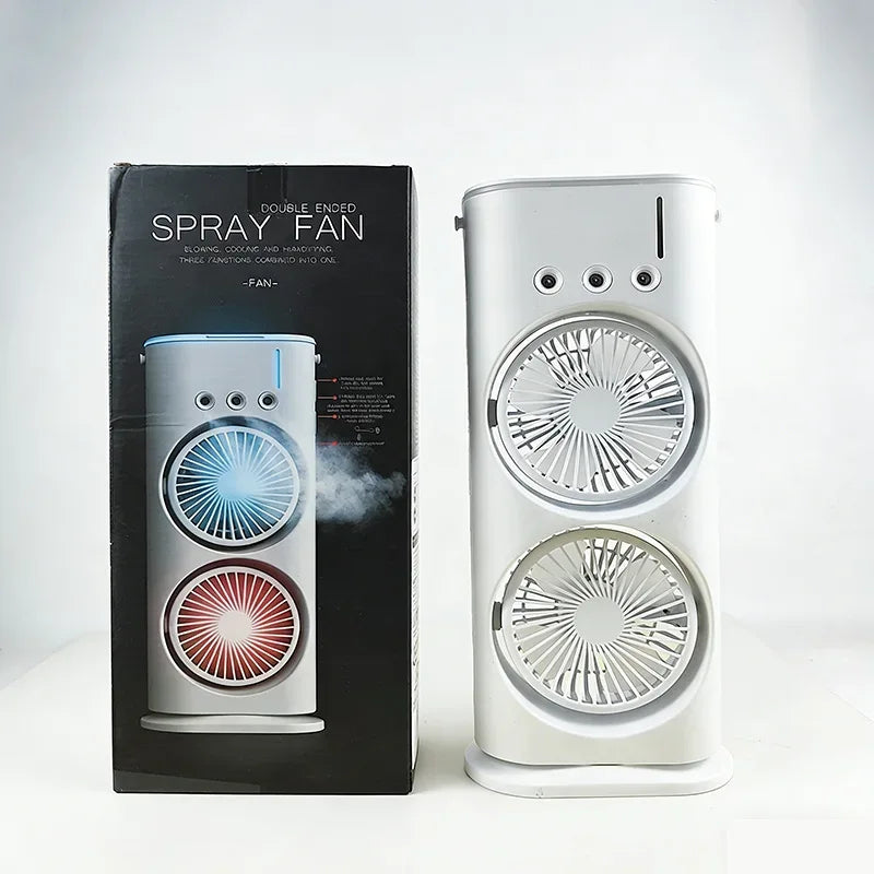Spray portable water mist fan, summer mini evaporative air cooler, household water-cooling fan with LED lights