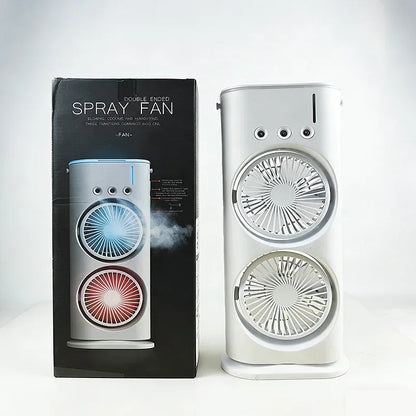 Spray portable water mist fan, summer mini evaporative air cooler, household water-cooling fan with LED lights