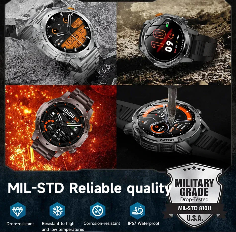 LIGE AMOLED Smart Watch Men with Flashlight Sports IP68 Waterproof Fitness Tracker Bluetooth Call Smartwatch Man for Android iOS