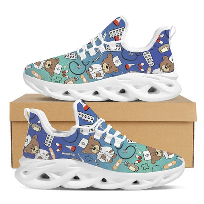 3D Doctor Nurse Dentist Print Flat Shoes Personality Gradient Bear Pattern Sneakers Breathable Lightweight Winter Lace-Up Shoes