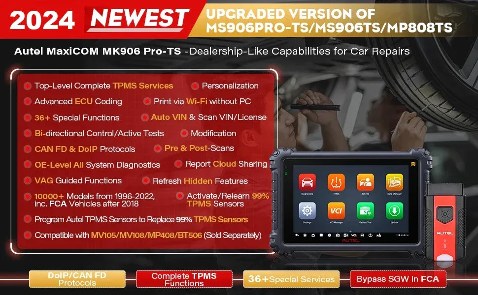 Autel MaxiCOM MK906 Pro-TS Full TPMS Car Diagnostic Scanner Tpms Sensor Programmer CAN FD DoIP ECU Coding Tools PK MK906PRO