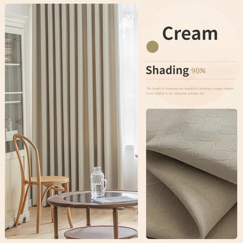 French Cream Style Bay Window Drape Bedroom Thick Full Blackout Curtain Hotel Soundproof Drapes Large Area Living Room Curtains
