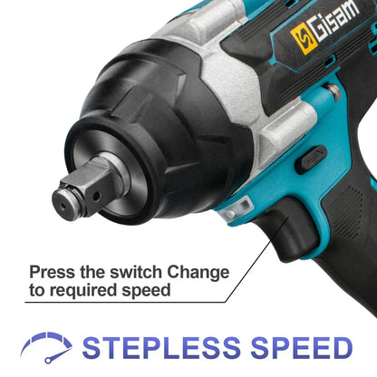 Gisam 1800N.M Torque Brushless Electric Impact Wrench 1/2 inch Screwdriver Cordless Wrench Power Tool For Makita 18V Battery Pin