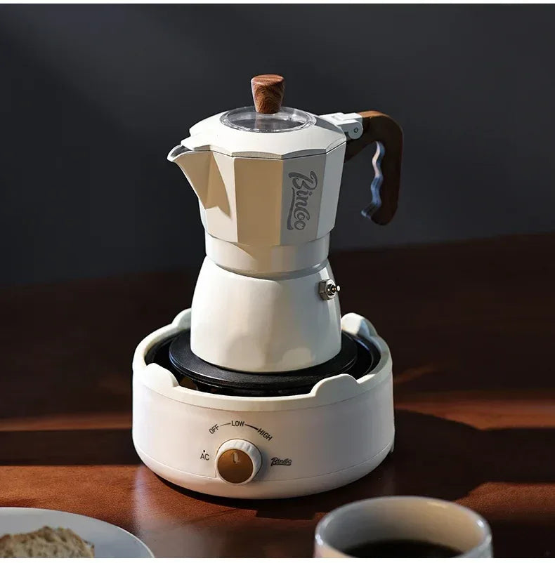 Bincoo Dual Valve Moka Pot Espresso Machine Extraction Coffee Mocha Pot，Electric Heating Furnace Italian Home Barista Tool 220V