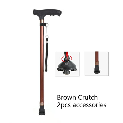 1pc Old People Crutch 60-94cm Telescoping Aluminum Alloy Rod Walking Stick T-handle with Lamp