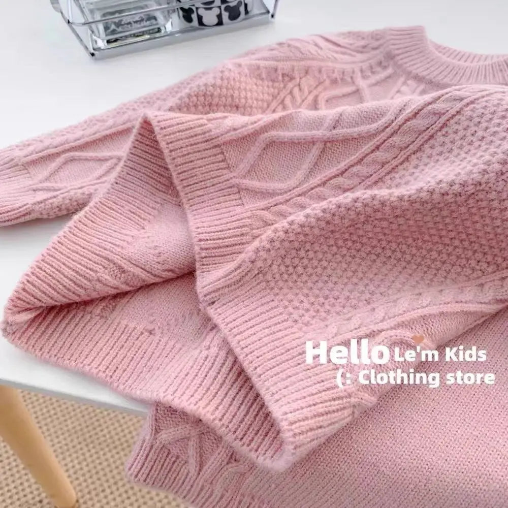 Girls Autumn Knitting Sweater Sets Pullover Girls Clothing Sets Winter Korean Sweater Pants Children Knitted Wool Trouser Suits