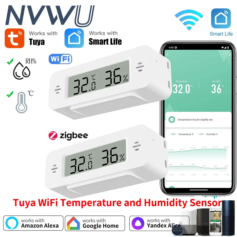 Tuya WiFi Zigbee Mini Temperature Humidity For Smart Home Thermometer Hygrometer APP Remote Work with Google Home Yandex Alexa