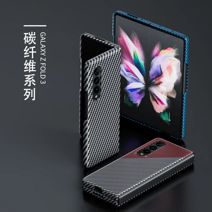 For Samsung Galaxy Z Fold 4 3 2 Fold4 Case Luxury Carbon Fiber Texture Ultra Thin Shockproof Protection Bumper PC Hard Back Case