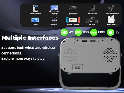 Mini 4K Projector Wall Projector, Portable Outdoor Movie Projector with Built-in Wi-Fi, Speaker & Digital Keystone, HDMI/BT,