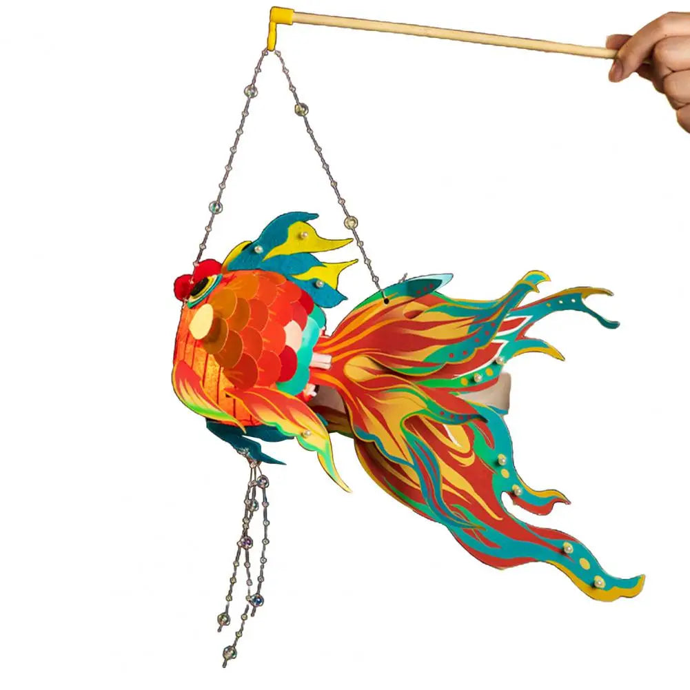 1 Set Goldfish Paper Lantern with Pole DIY Handmade Lantern Chinese New Year Mid-Autumn Festival Fish Night Light Material Bag