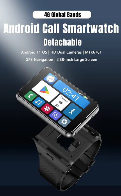 S999 4G LTE Smart Watch Android 11.0 OS 4GB RAM 64GB ROM 2.88" Big Screen 2MP/8MP Dual Camera Quad Core 2300mAh Men Smartwatch