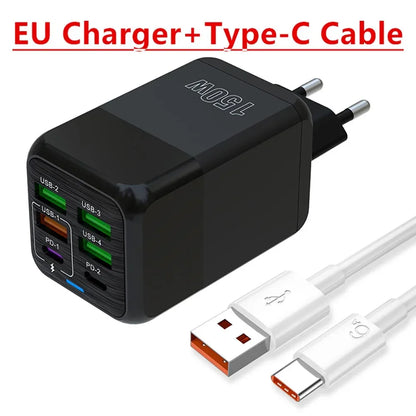 150W Multi Port USB Charger 6 Ports Fast Charge Phone Charger Wall Adapter For iPhone Samsung Xiaomi EU/US/UK Plug Quick Charger