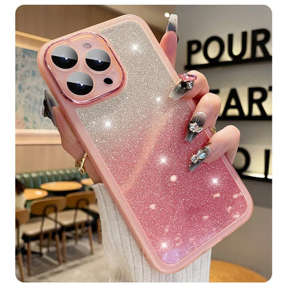 Fashion Bling Glitter Phone Case  For iPhone 16 E 15 Pro Max 14 Plus 13 12 11 Luxury Shockproof Bumper Silicone Clear Back Cover