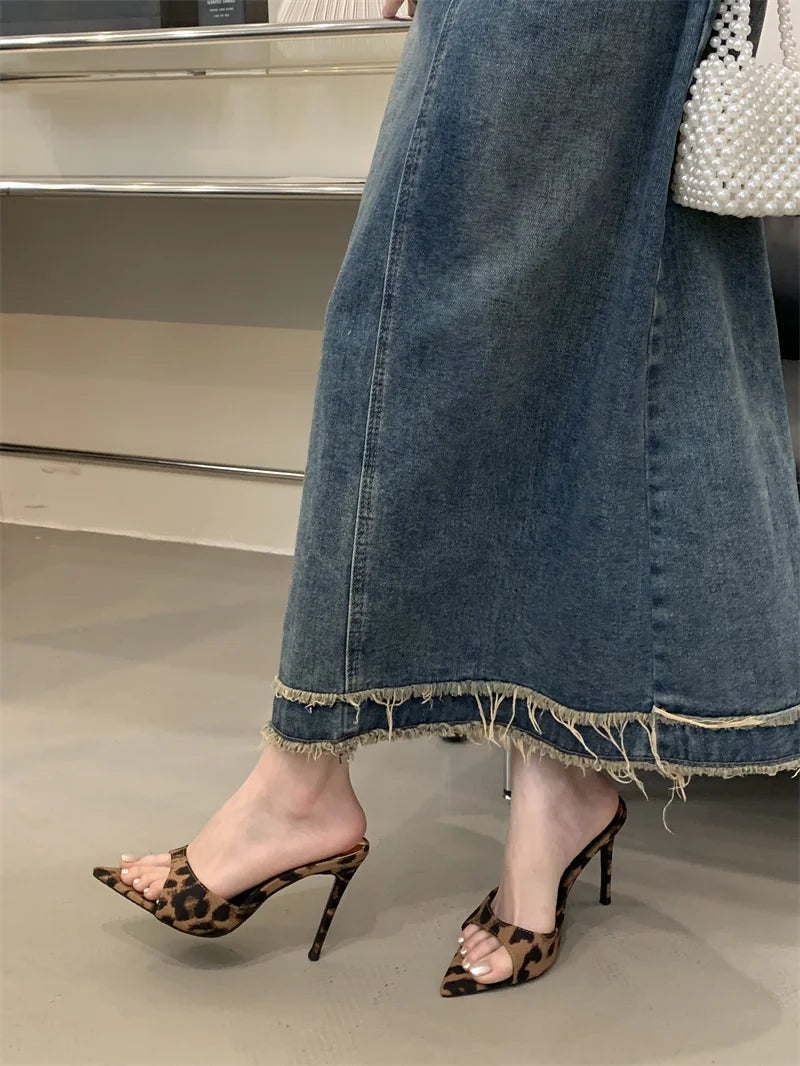 Hlieny 2026 Summer Fashion Stiletto Heels Women Pointed Toe Slippers Banquet Dress Sandals Party Wedding Mule Slides Shoes