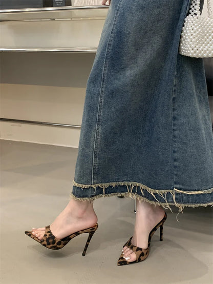 Hlieny 2026 Summer Fashion Stiletto Heels Women Pointed Toe Slippers Banquet Dress Sandals Party Wedding Mule Slides Shoes