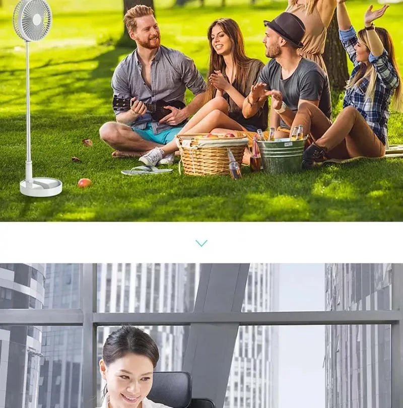 Foldable Telescopic Wireless Portable Desk Fan Usb Rechargeable Built-In Battery Oscillating Standing Air Cooling Fan